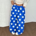 thumbnail image 2 of GrmtClth Plush Wide Leg Pants for Women Cozy Lounge Comfy Long Pants with Star Print Fashion Fuzzy Thermal Elastic Waist Bottoms Blue S, 2 of 5