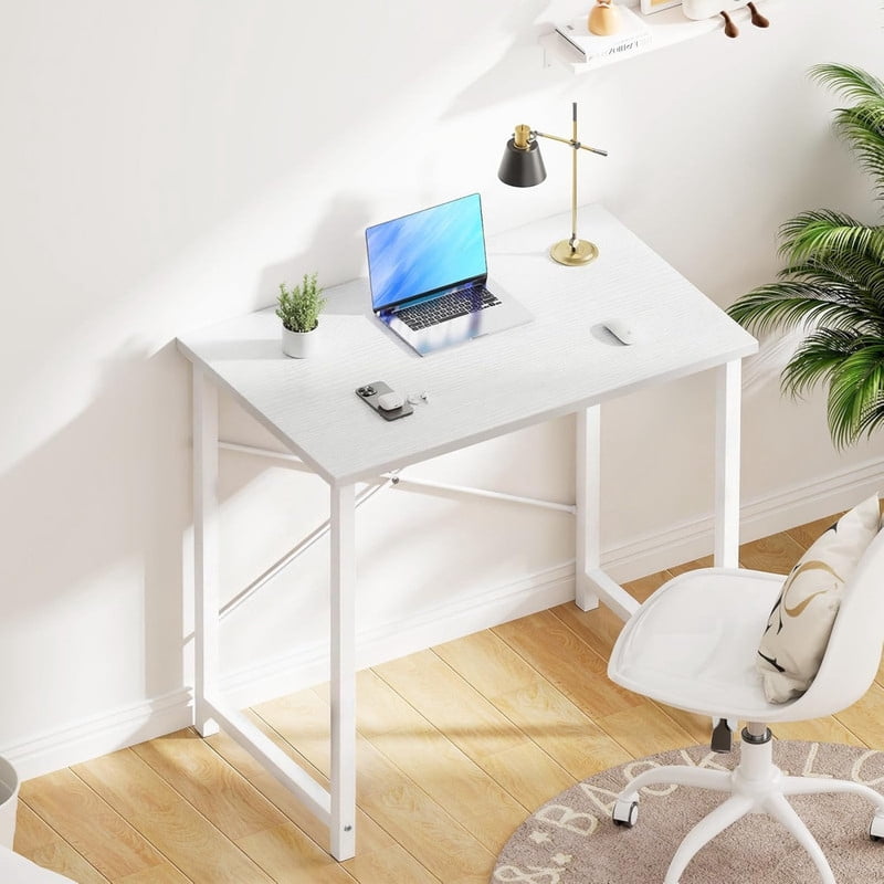 Kelno 31" Computer Desk Gaming Table Home Office Writing Study Workstation with Sturdy Metal Frame, Pure White