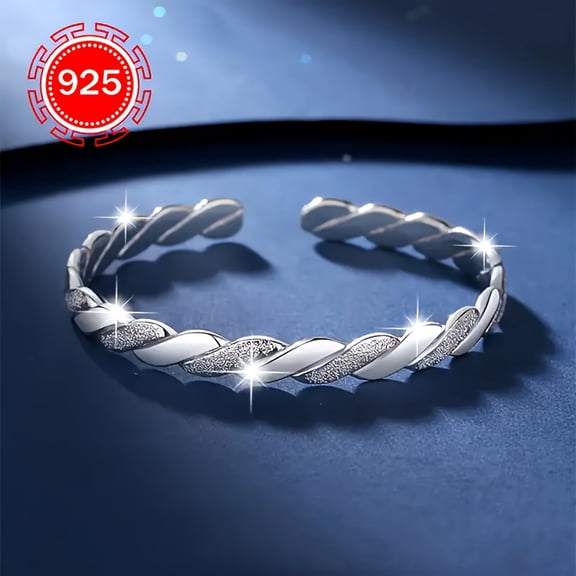 925 Silver Simple Twisted Open Bangle, a Stylish Interwoven Bracelet for Women with a Unique Design, Perfect As a Gift for Couples, Best Friends, Or for Everyday Occasions, Weddings, Parties, And