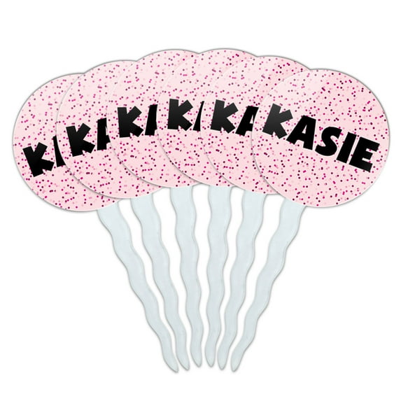 Kasie Cupcake Picks Toppers - Set of 6 - Pink Speckles