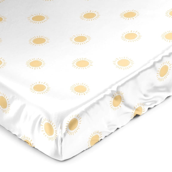 Sweet Jojo Designs Boho Sun White and Mustard Boy, Girl, Unisex/Gender Neutral Satin Fitted Crib Sheet