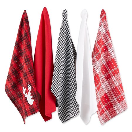 DII Buffalo Check Reindeer Kitchen Towels  Set of 5  18  x 28