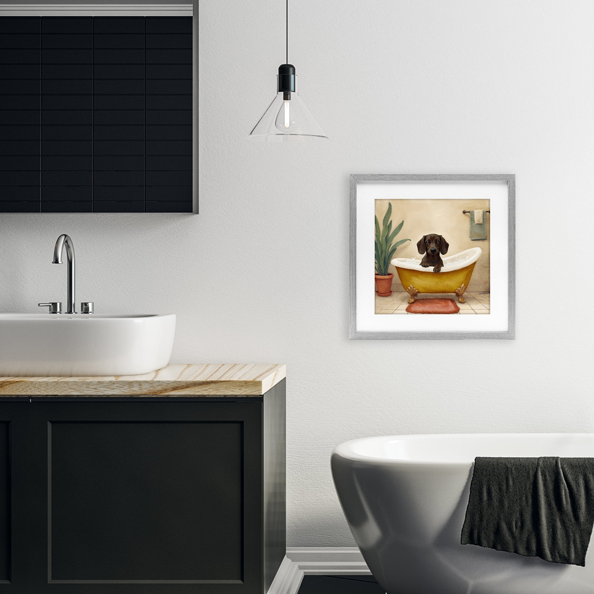 Stupell Industries Bubble Bath Brown Dog Gray Framed Print Under Glass, design by Kim Allen