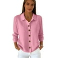 thumbnail image 4 of Cardigan Sweaters for Women, Long Sleeve Lapel Collared Knitwear, Button Down Tops for Winter Outerwear 2026 Pink S, 4 of 4