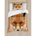 thumbnail image 3 of Fox Duvet Cover Set Queen Size, Cute Fluffy Face of Forest Fox Young Baby Mammal Predator Canine Vixen, Decorative 3 Piece Bedding Set with 2 Pillow Shams, Pale Brown Orange White, by Ambesonne, 3 of 3