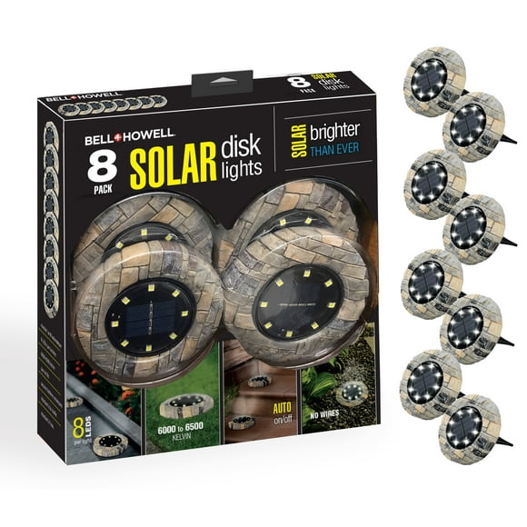 Bell + Howell 8 LED Round Stone Solar Powered Disk Lights - 8 Pack