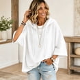 thumbnail image 6 of Hooded Drawstring Waffle Knit Pullovers for Women Oversized 3/4 Length Sleeve Loose Fit Hoodies Soft Lightweight Casual Sweatshirts Tops,L,White, 6 of 7