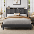 thumbnail image 2 of Renwick Velvet Bed Frame with Charging Outlets and USB Ports and Storage Headboard for Adult, Queen, Dark Gray, 2 of 9