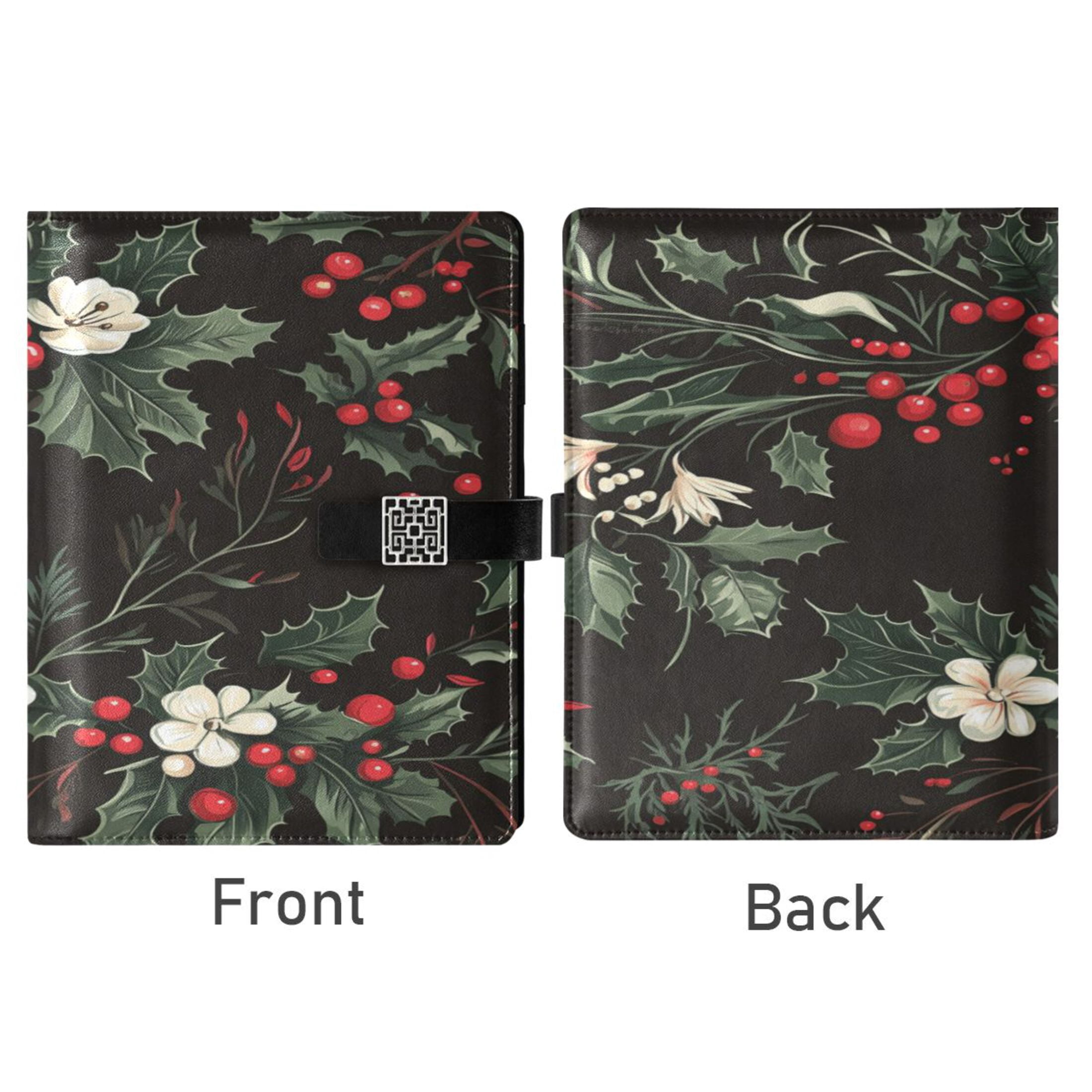 9.2x6.7 inch Leather Notebook 100 Sheets, Multi-Pocket Design & Pen Loop Vintage Floral Ornaments Refillable Journal Organizer