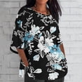 thumbnail image 2 of BangWanChi 3/4 Length Sleeve Womens Tops Plus Size Tunic Women's Ladies Fashion Casual Cropped 3/4 Sleeve Printing Cotton Loose Shirt Blouse Top, 2 of 5