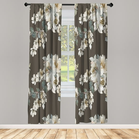 Ambesonne Floral Curtains, Nature Petals Soft Tones, Pair of 28"x63", Pale Eggshell