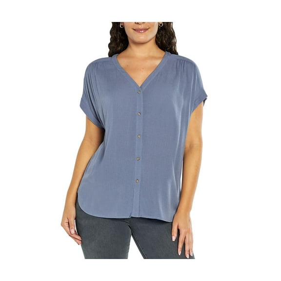 Orvis Women's Short Sleeve Button Front Blouse Shirt (US, Alpha, Large, Regular, Regular, Blue)