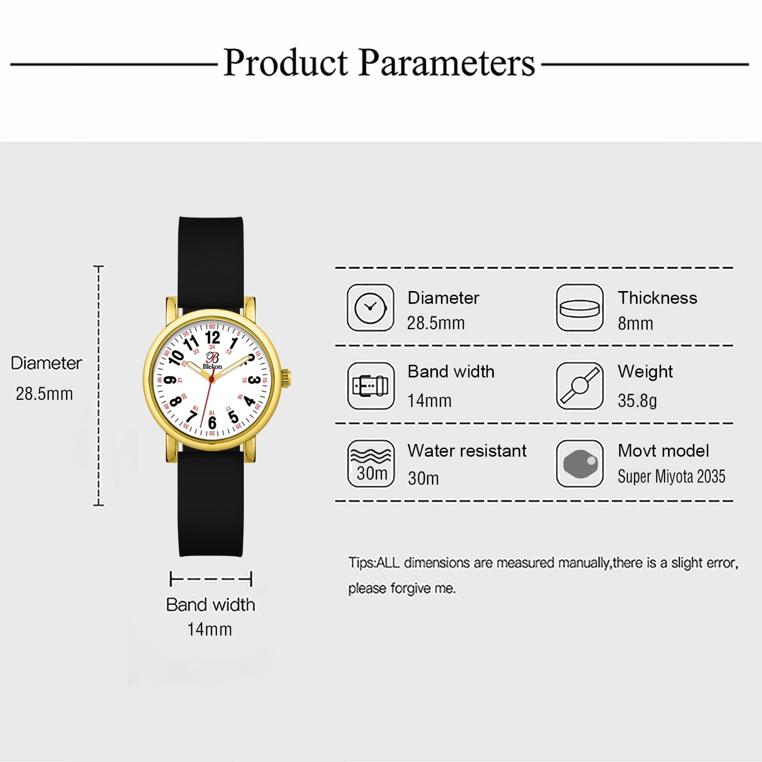 Blekon Original Women Adult Watch for Medical Students Silicone Band Water Resistant Round Shape