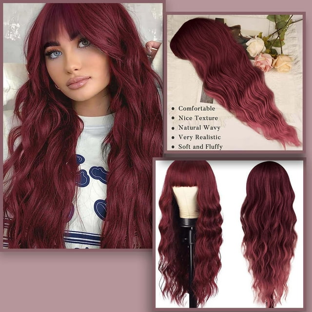 AYA Red Long Wig Heat Synthetic Fiber Wig Ladies With Curly Wig Suitable For Daily Party Use 27 Inches