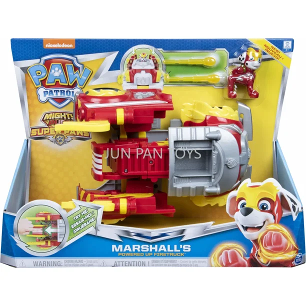 Nickelodeon Paw Patrol Mighty Pups Super Paws Marshall Chase's Powered Up Fire Truck Transforming Vehicle Boy Children Toy Car