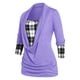 thumbnail image 1 of Camiseta Talla Extra Manga Larga a Cuadros Drapeado Frontal Rosegal Mangas largas de talla grande, 1 of 5
