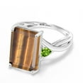 thumbnail image 3 of Gem Stone King 10K White Gold Brown Tiger Eye and Green Peridot 3 Stone Engagement Ring for Women (7.02 Cttw, Emerald Cut 14X10MM, Trillion 4MM, Size 8), 3 of 5