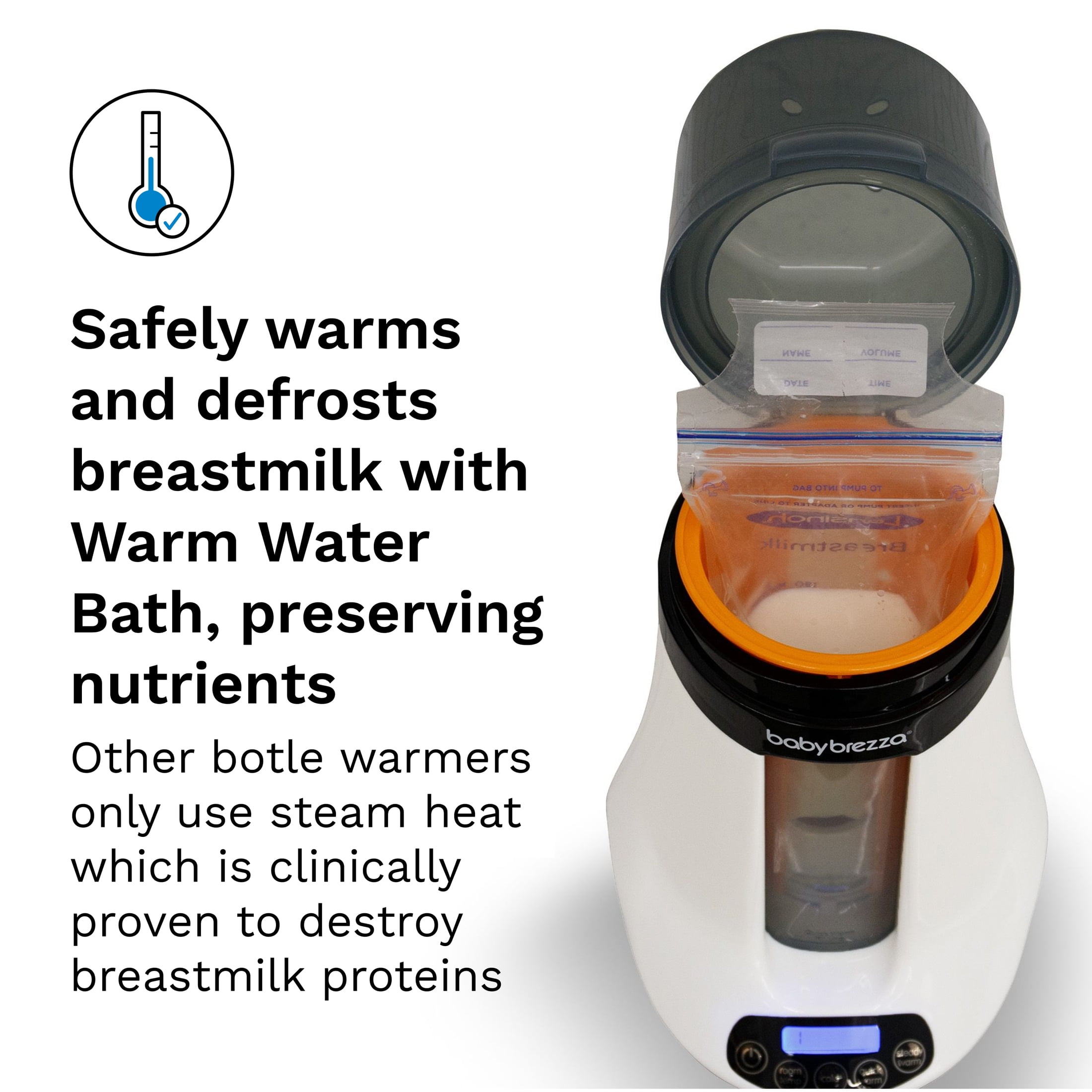 Open Box Baby Brezza Smart Baby Bottle Warmer, Breastmilk Warmer + Defroster – Free App - Different Temperatures for Breastmilk + Formula - Universal Fit for All Bottles + Milk Bags - Calentador de Biberones