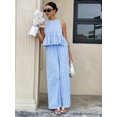 thumbnail image 4 of Summer 2 PC Set for Women Crew Neck Cropped Tank Tops Lantern Pants Gingham Outfit Set for Everyday Vacation Light Blue XL, 4 of 7