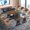 thumbnail image 4 of Bestier 70 Inch Large Computer Desk, Modern Two-Tone Executive Office Desk with Sturdy K-Shaped Metal Frame, Industrial Home Office Writing Desk for Gaming, Studying, and Working, Rustic Brown, 4 of 14