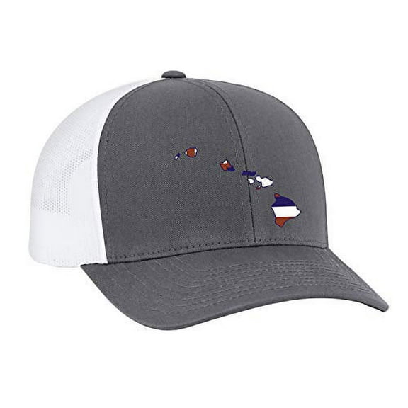Heritage Pride Hawaii State Flag Embroidered Trucker Mesh Snapback Hat-Graphite-White Mesh