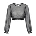 thumbnail image 3 of Vdoaml Girls Polka Dot Mesh Long Sleeve Crop Top Kids Sheer Dirndl Blouse Children Cute Layered Party Outfit 11-12 Years Black, 3 of 3