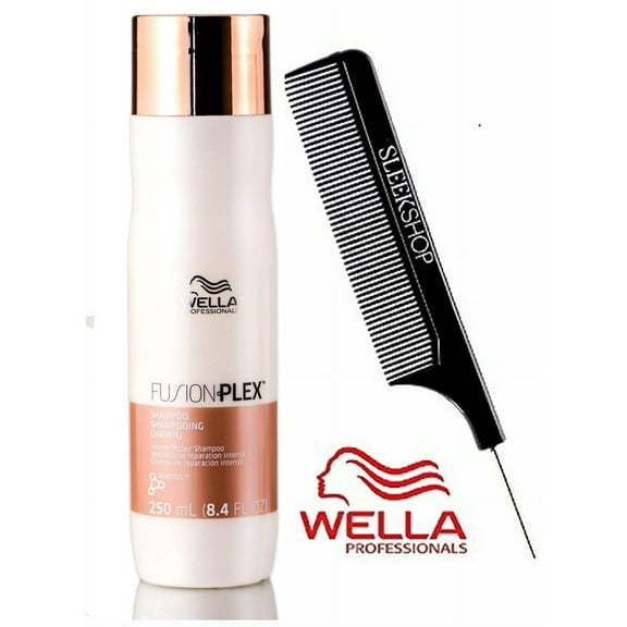 Wella FUSION PLEX Intense Repair Shampoo (with Sleek Steel Pin Tail Comb) - 8.4 oz / 250 ml