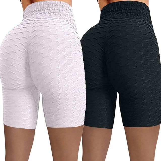 MKLEKYY Leggings deportivos para mujer, 2 piezas, pantalones cortos de yoga elásticos de cintura alta arrugados para correr y fitness