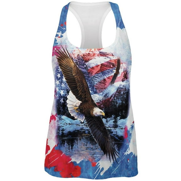 4th of July American Flag Bald Eagle Splatter All Over Womens Work Out Tank Top Multi MD