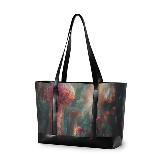 FORMRS Canvas Laptop Tote Bag for Women with 15.6" Computer Compartments Shoulder Handbag, Psychedelic Forest