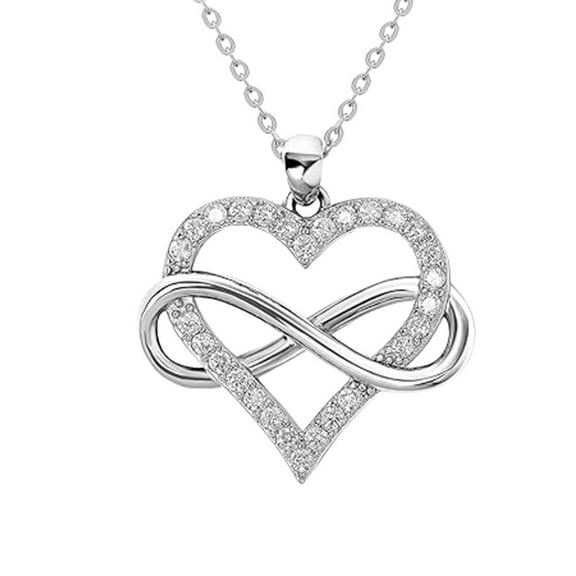 Infinity Heart Necklace for Women, Love Heart Pendant with Cubic Zirconia and Infinity Necklace, 925 Sterling Silver Heart Necklace for Girlfriend