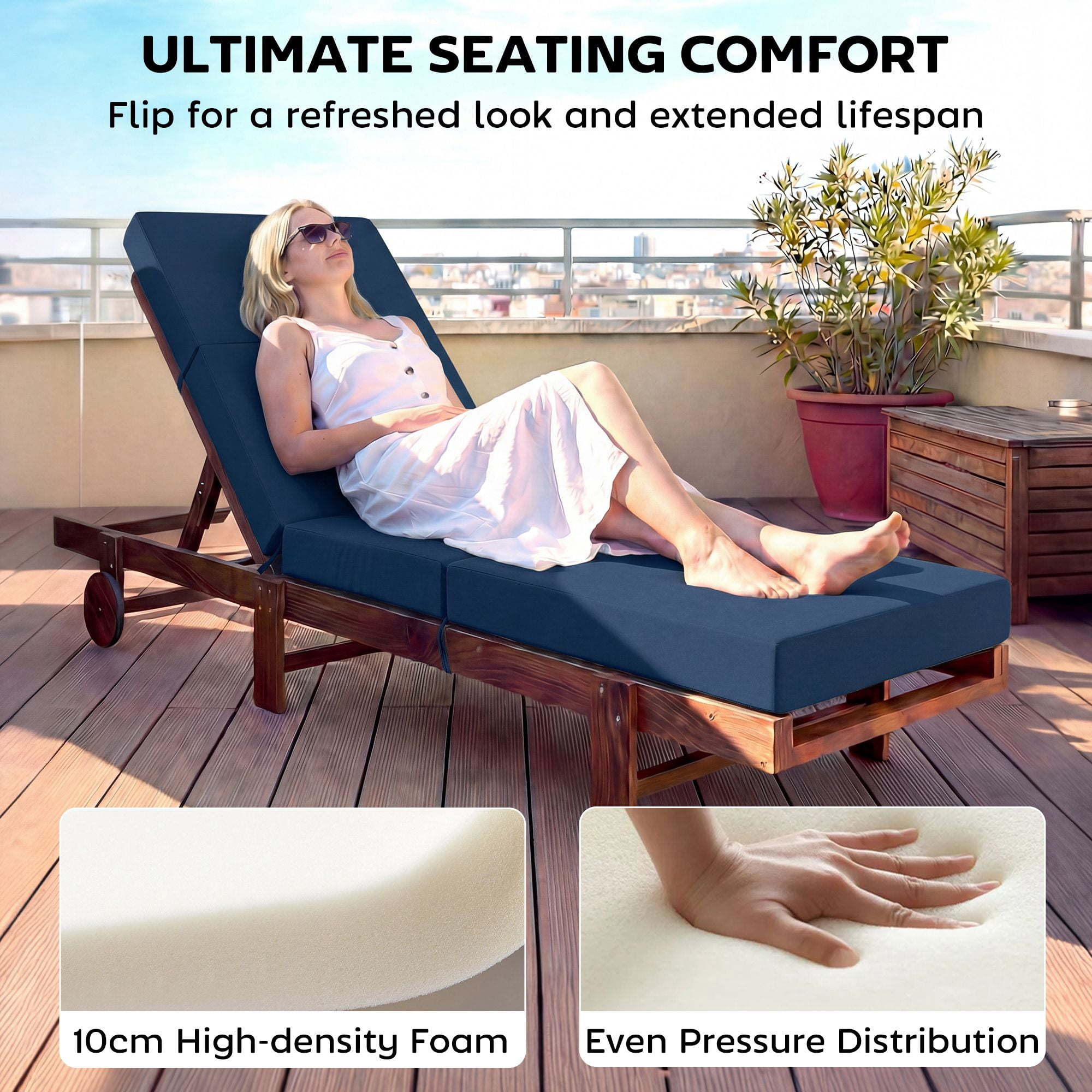 Alvantor Chaise Lounge Cushion 4" Lounge Chair Cushion for Outdoor Patio 26" x 80 ", Navy Blue