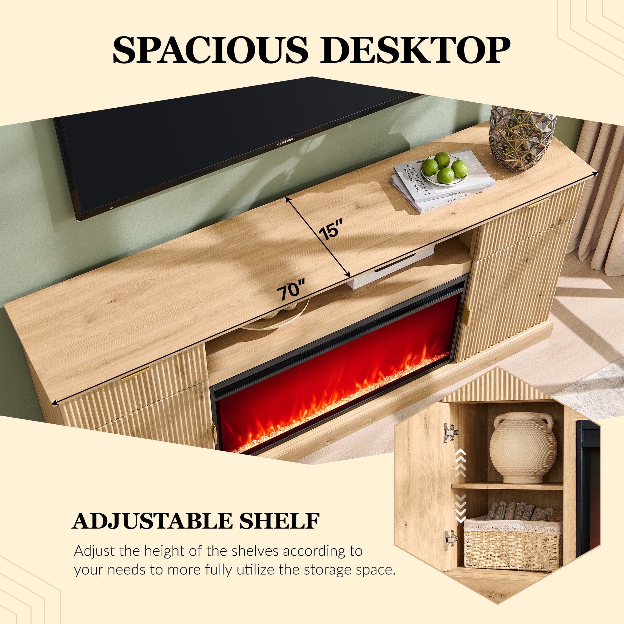 SinCiDo 80" Fireplace TV Stand 80 inch, Modern Entertainment Center with Drawers and Doors