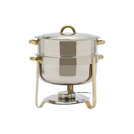 

Loyalheartdy 14.2 Qt Deluxe Round Gold Accent Soup Chafer Stainless Steel Stock Pot Food Warmer Buffet Catering Chafing Dish Set