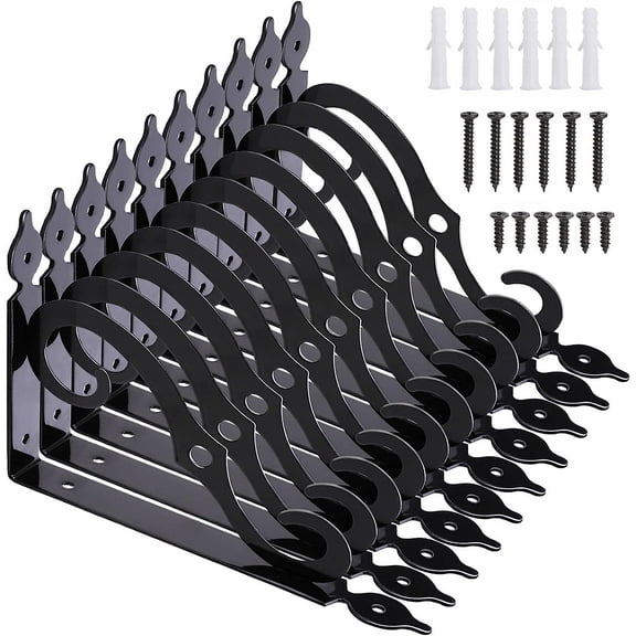 10Pack Decorative Shelf Brackets,L Bracket for Shelves,7.4Inch Wall Mounted L Shape Shelf Bracket,Heavy Duty Shelf Brackets Metal Corner Brace Right Angle Bracket Shelf Support with Screws,Black