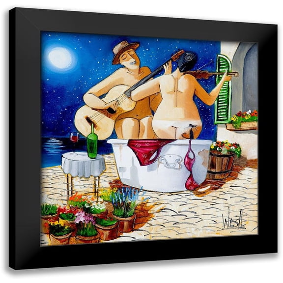 West, Ronald 12x12 Black Modern Framed Museum Art Print Titled - Musicians Bathing