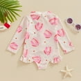 thumbnail image 5 of Gubotare Bathing Suit Toddler Girls Toddler Baby Girl One-Piece Swimsuit Floral Print Zipper Bathing Suit Ruffled Long Sleeve Rash Guard Swimwear Size 18-24 Months (Pink,18-24 Months), 5 of 7