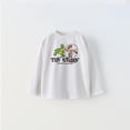 thumbnail image 1 of Camiseta blanca con estampado de cuello redondo para niños, camisetas versátiles simples e informales, Tops de moda de dibujos animados para niños de 1 a 6 años, ropa de primavera y otoño, 1 of 5