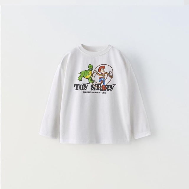 Camiseta blanca con estampado de cuello redondo para niños, camisetas versátiles simples e informales, Tops de moda de dibujos animados para niños de 1 a 6 años, ropa de primavera y otoño