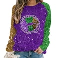 thumbnail image 2 of DeHolifer T-shirts for Women Mardi Gras Carnival Sequin Mask Printed Long Sleeve Round Neck Holiday Sweatshirts Loose Casual T-shirts Purple M, 2 of 3
