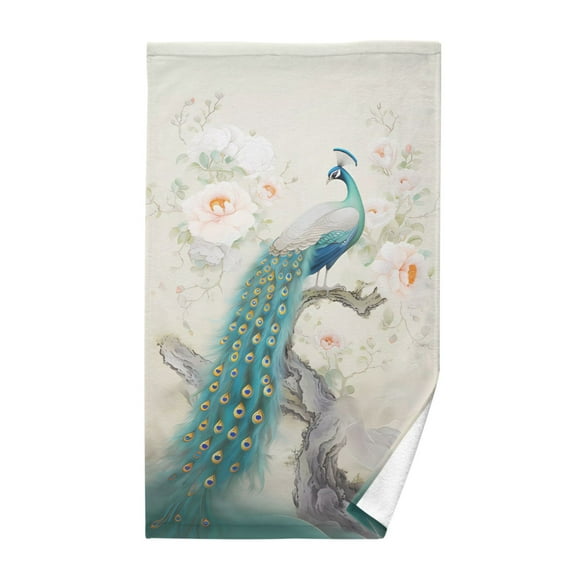 Peacock and Flowers Cotton Face Towels Soft Hand Towel Absorbent Bathroom Towel for Kitchen Hotel Decoration
