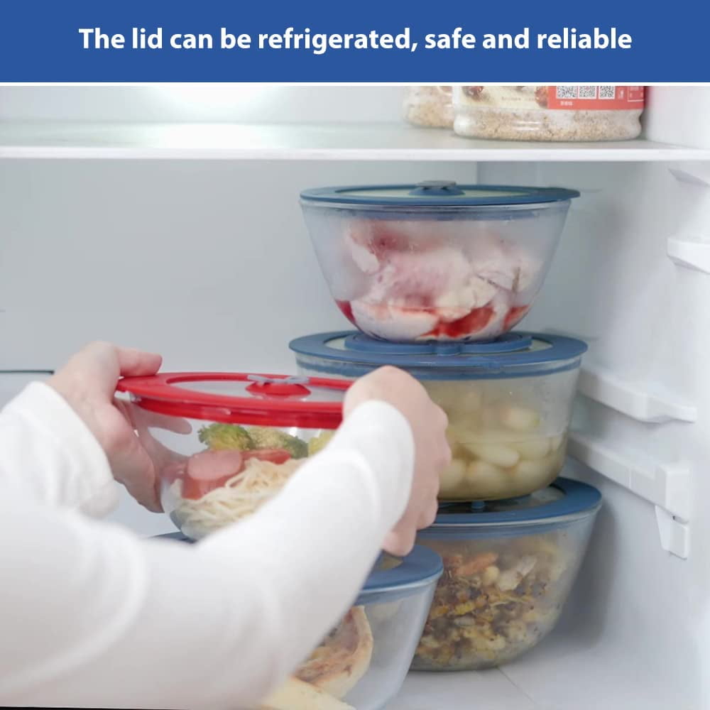 4-Pack Replacement Lids For Pyrex & Anchor Bowls - Airtight Red Covers (1,2,4,7 Cup Sizes)