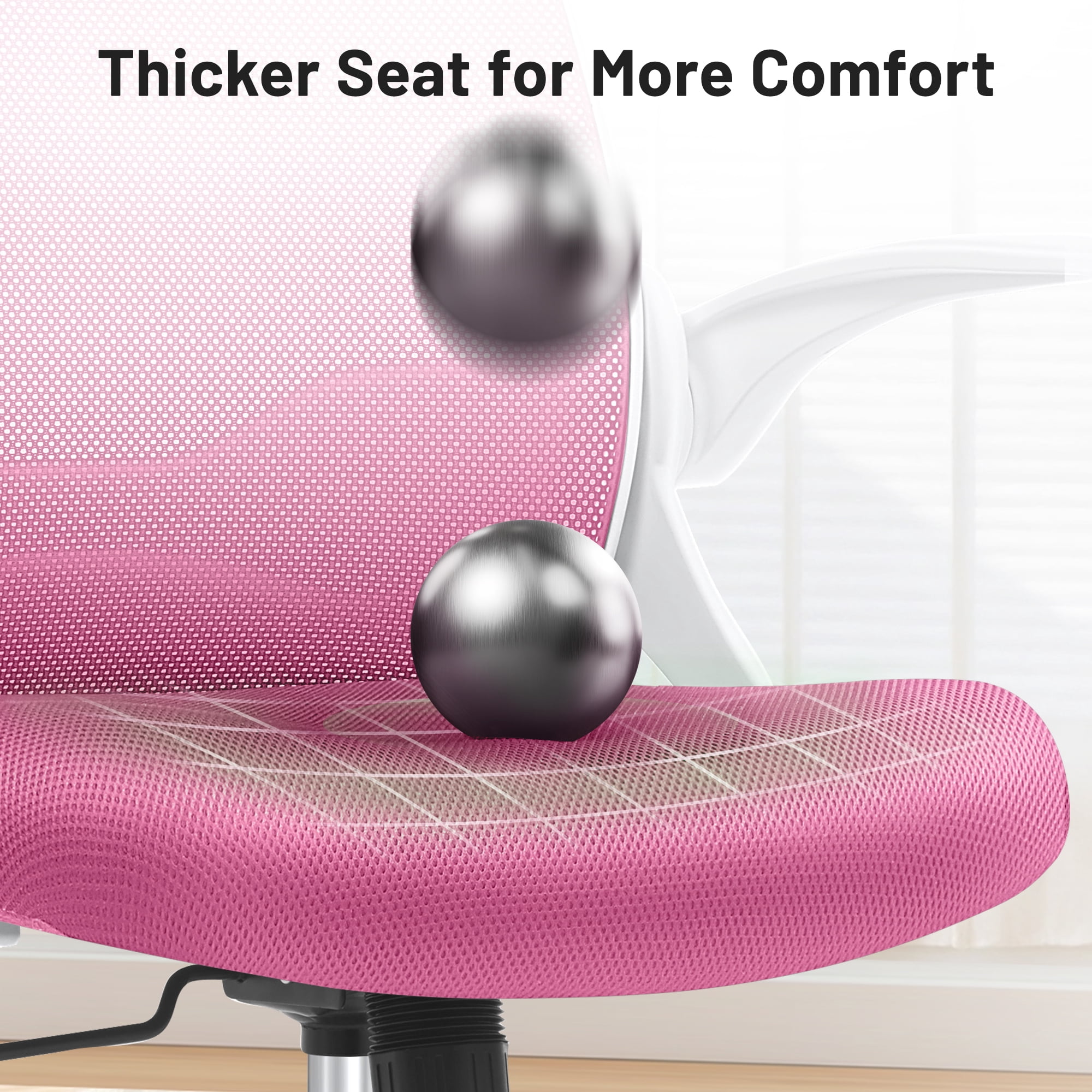 ATHOPE Office Chair, Ergonomic Desk Chair with Lumbar Support Adjustable Height Swivel Wheels Flip-up Arms Mesh Computer Gaming Chair for Home Office, Pink