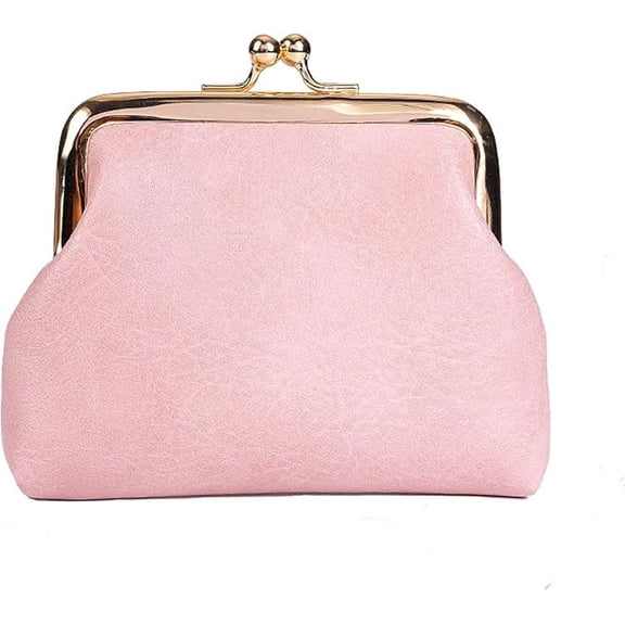 TRINKA Coin Purse for Women, Vintage PU Leather Kiss Lock Pouch, Mini Change Bag with Solid Color, Pink