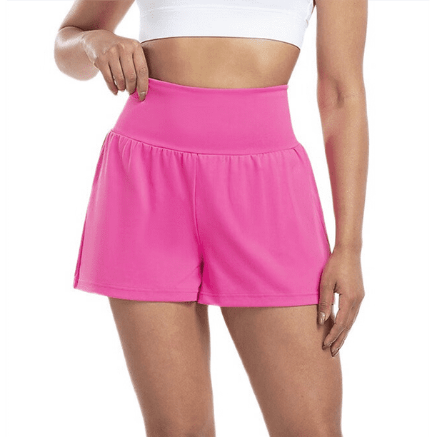 Pantalones Cortos Fluidos para Correr, para Mujer, para Entrenamiento, Atletismo, Gimnasio, Yoga, Cintura Alta, con Bolsillos, Verano. Rosa M