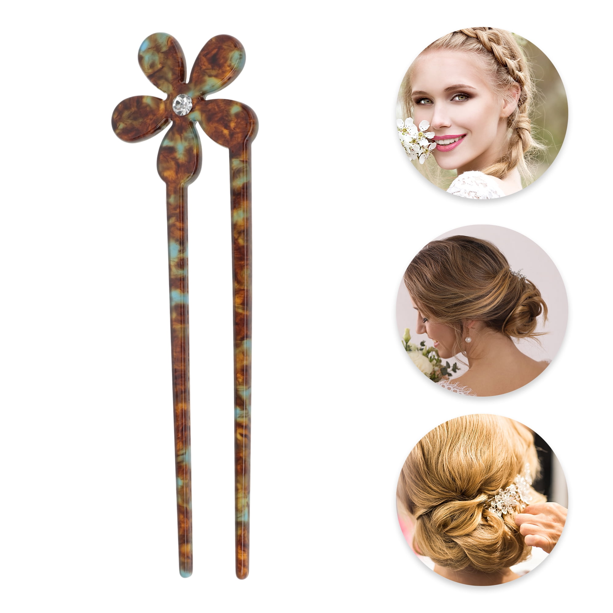 Unique Bargains Comfortable No Slip  Five-petal Flower Chignon Pin for Women 1 Pc Amber