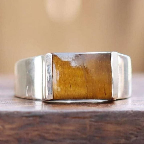 Natural Tiger's Eye Men's 925 Sterling Silver Signet Ring - A Striking Promise Gift for Him
