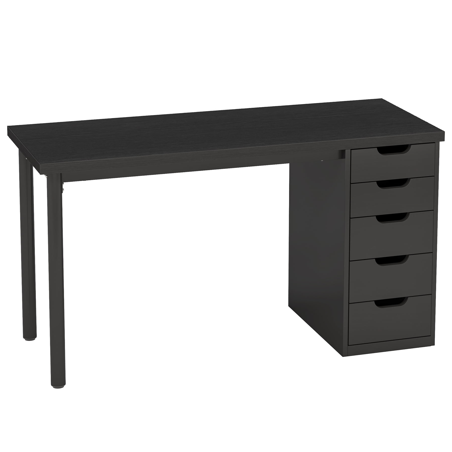 Fnova 47.24" Computer Desk with 5 Drawers, Reversible File Cabinet, Writing Workstation for Home Office Bedroom Study Makeup Vanity Desk Furniture