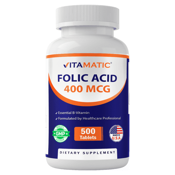Vitamatic Folic Acid 400 mcg - 500 Vegetarian Tablets - Vitamin B9