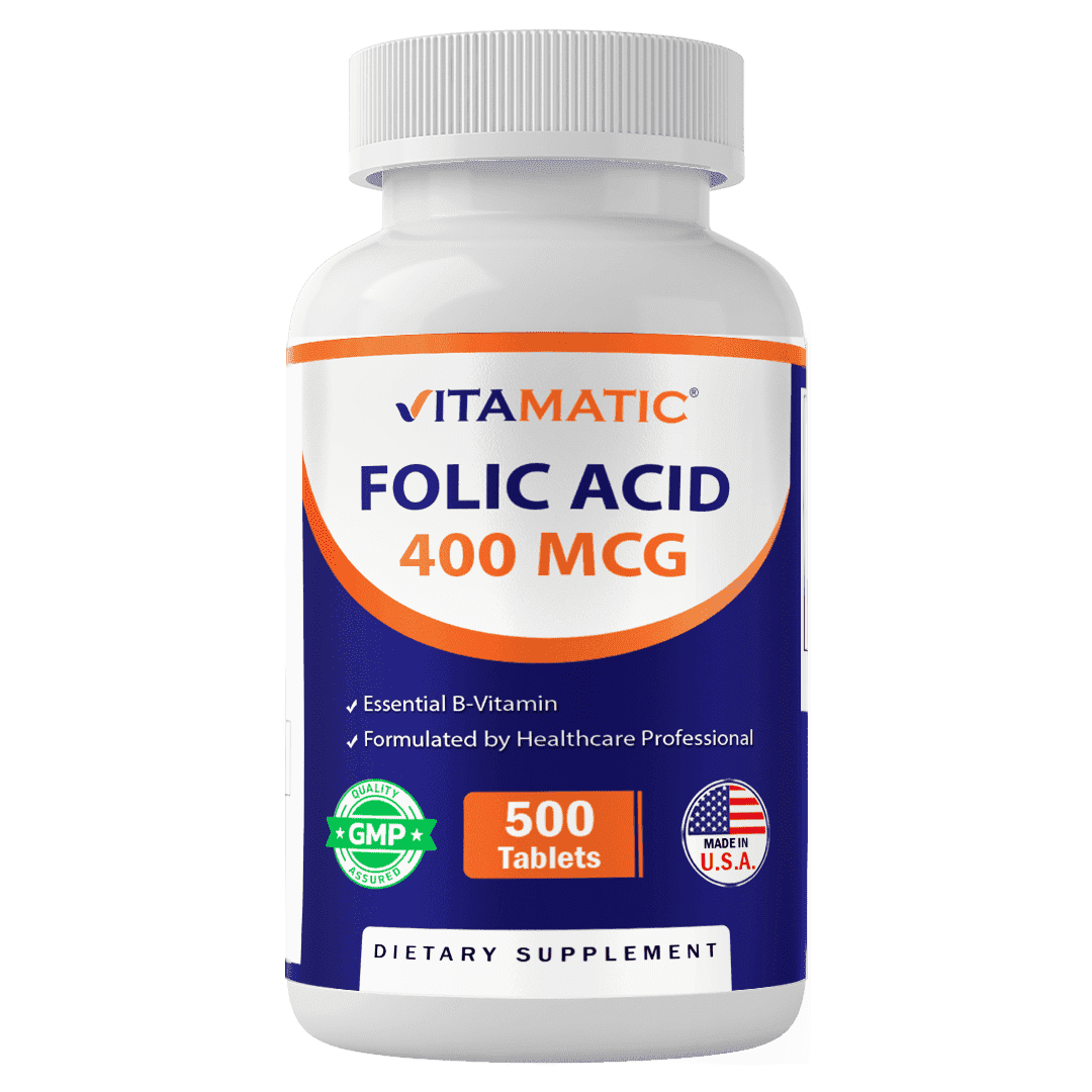 Vitamatic Folic Acid 400 mcg - 500 Vegetarian Tablets - Vitamin B9